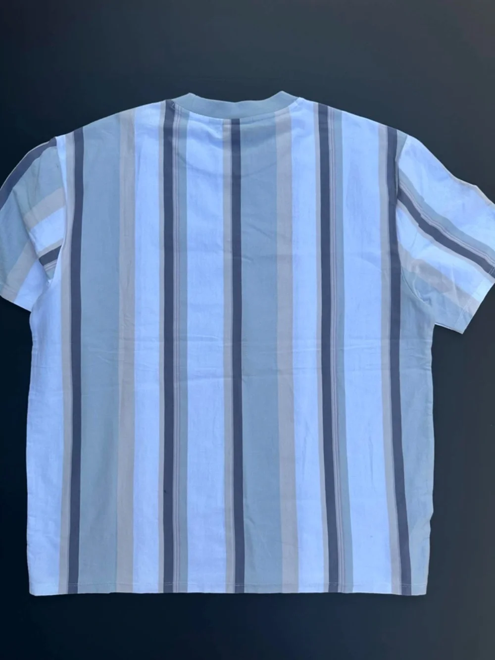 Guess Men's Vertical Stripe Short Sleeve Tee in Light Blue and Gray - Picture 5 of 5